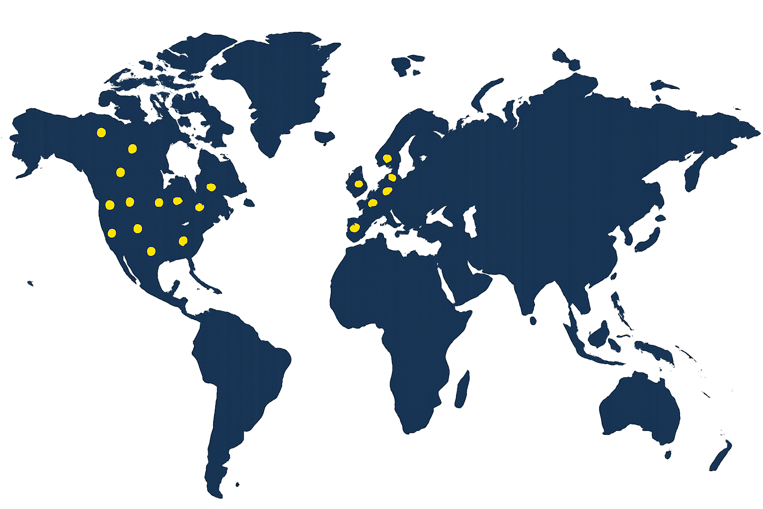 World map with Bruno users marks around the globe