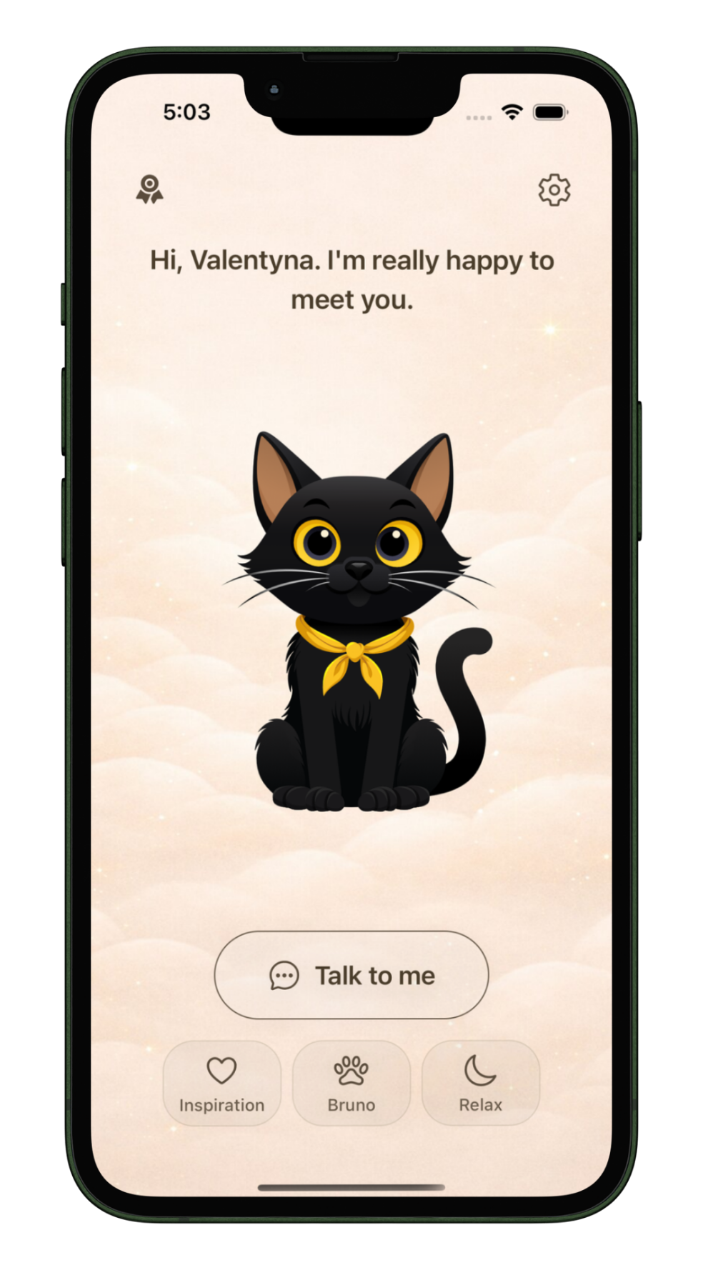 Bruno app home screen — day theme